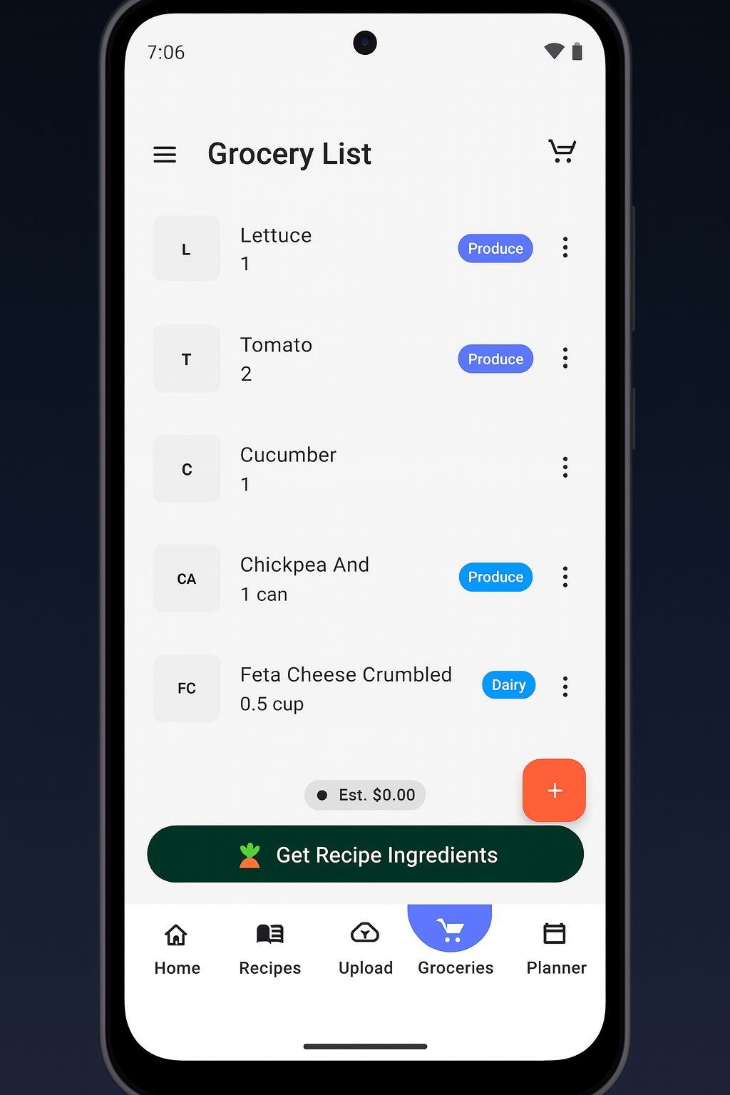 CookifyAI grocery list on a phone screen, ready to shop