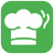A green square logo featuring a white chef’s hat with two steam-like curves on the right side.